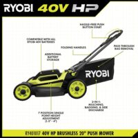 RYOBI 40V HP Brushless 20 in. Cordless Battery Walk Behind Push Mower with 6.0 - Image 2