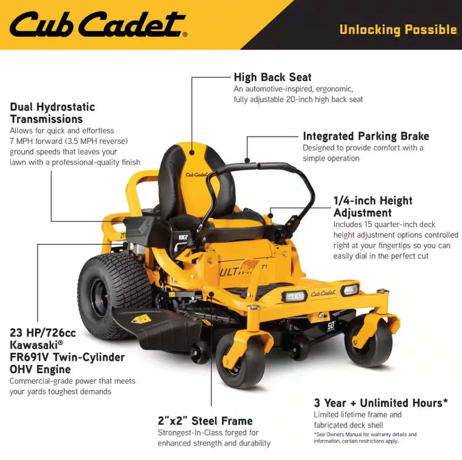 Cub Cadet Ultima ZT1 50″ Zero-Turn Riding Lawn Mower – Power, Precision & Comfort - Image 4
